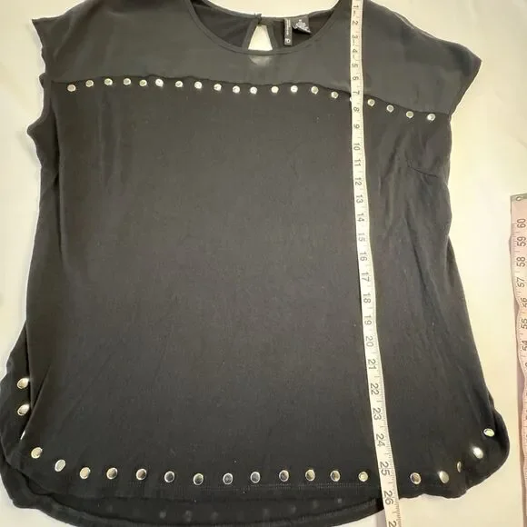 New Directions Black Studded Top Women 1X Short Sleeve Blouse Casual Chic - Picture 6 of 8